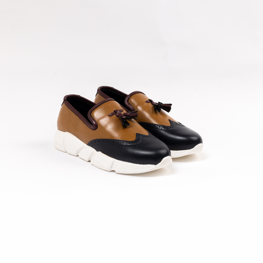 Monkstory Chunky TriColour Tassel Sneakers - Burgundy/Black/Tan