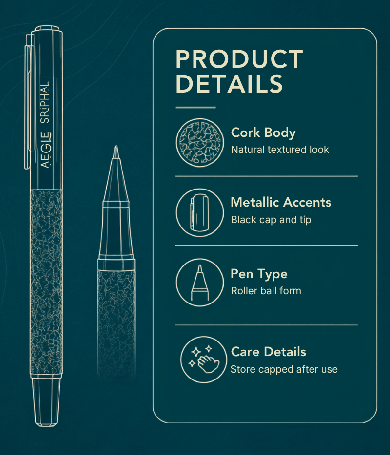 Cork Metallic Roller Ball Pen