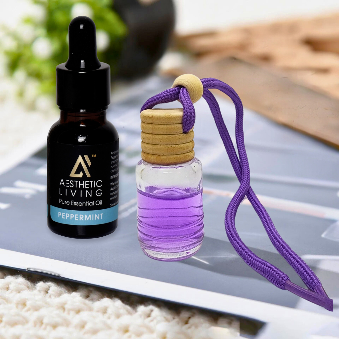 Aesthetic living car aromatizer/diffuser bottle with essential oil(Multi shape transparent -10ml+ essential oil 15ml)