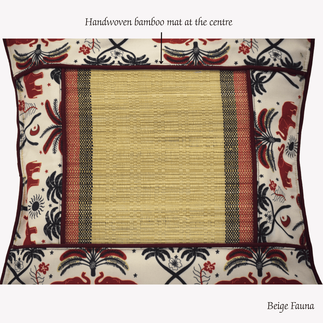 After Wait | Bamboo Cushion Cover – Tribal Elephant Print with Red Funde