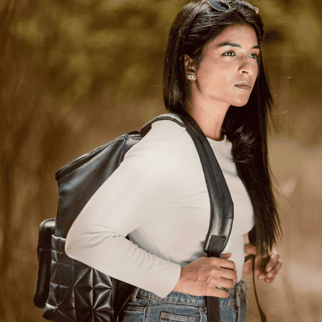 Green Hermitage Elm Black Vegan Leather Backpack