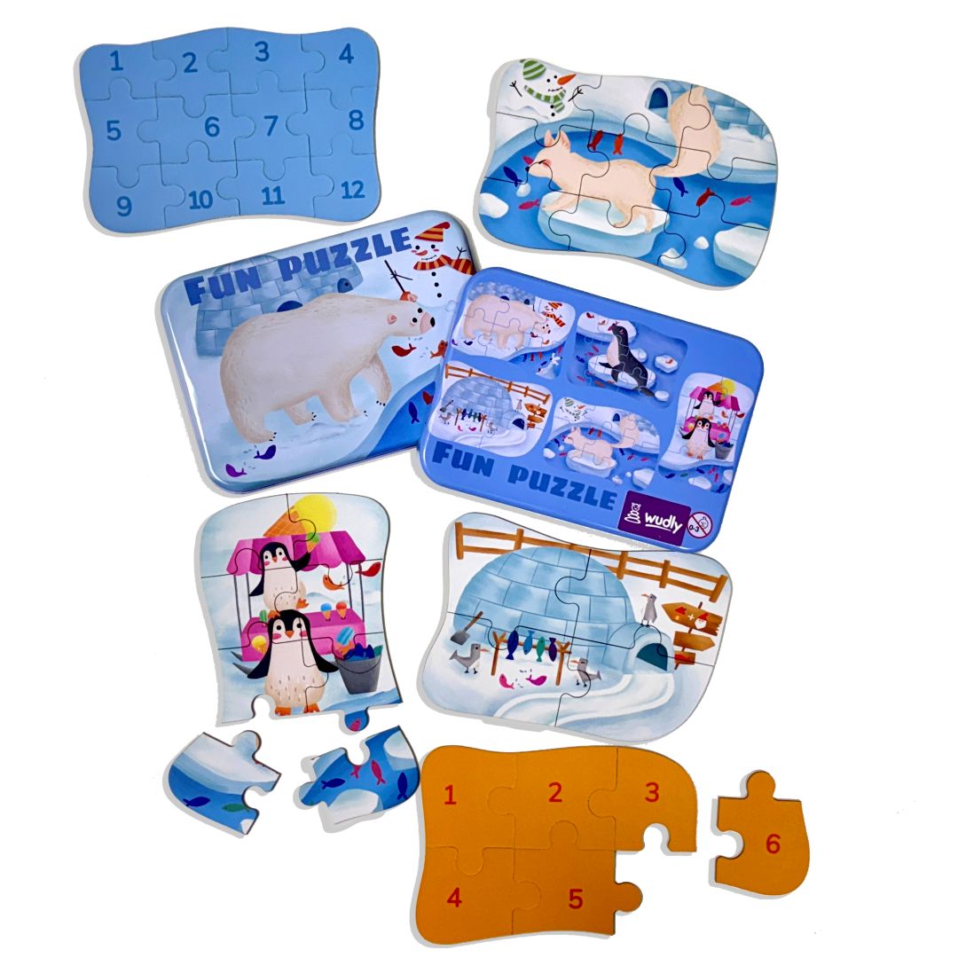 Wudly Wooden Progressive Puzzle Metal Box Polar animal