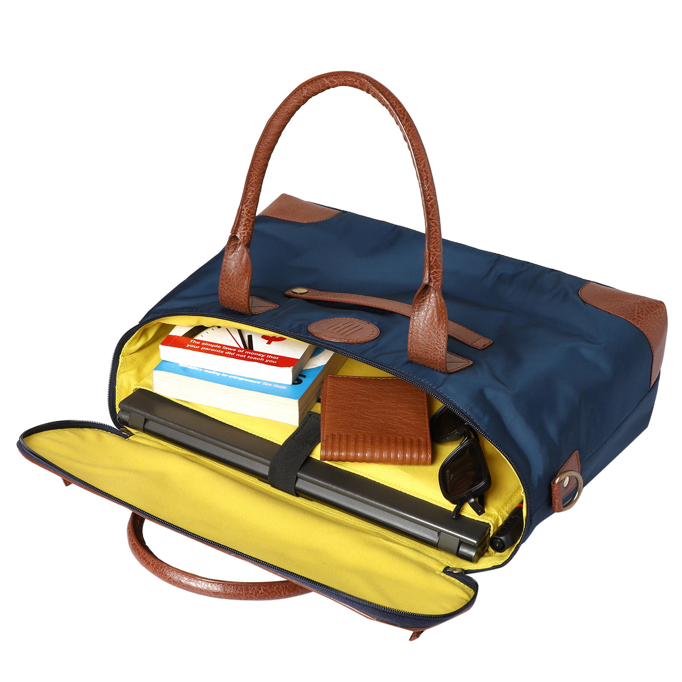 Mona B Unisex Messenger | Small Overnighter Bag for upto 14" Laptop/Mac Book/Tablet with Stylish Design: Ohio Navy