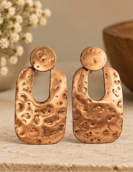 Bamboology Trends Hammered Copper Drop Earrings | Geometric Design