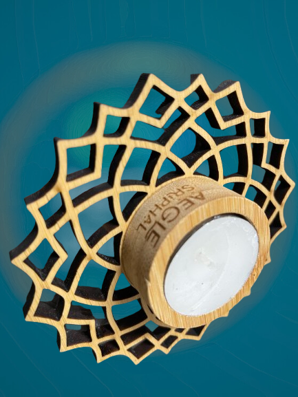 Bamboo Tea Light Holder with Bamboo Base - Mandala Art – Suspire