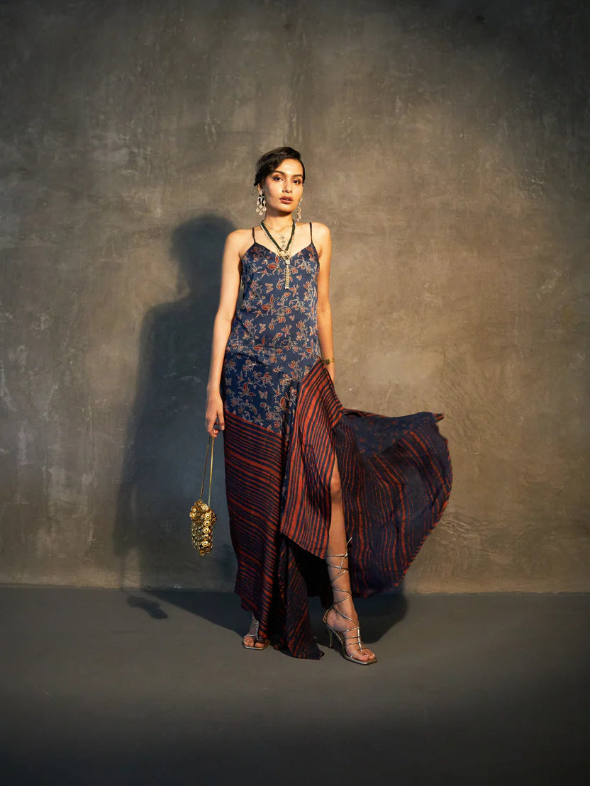 Anushé Pirani Flutter Dress | Ajrakh Print Modal | Indigo, Women's