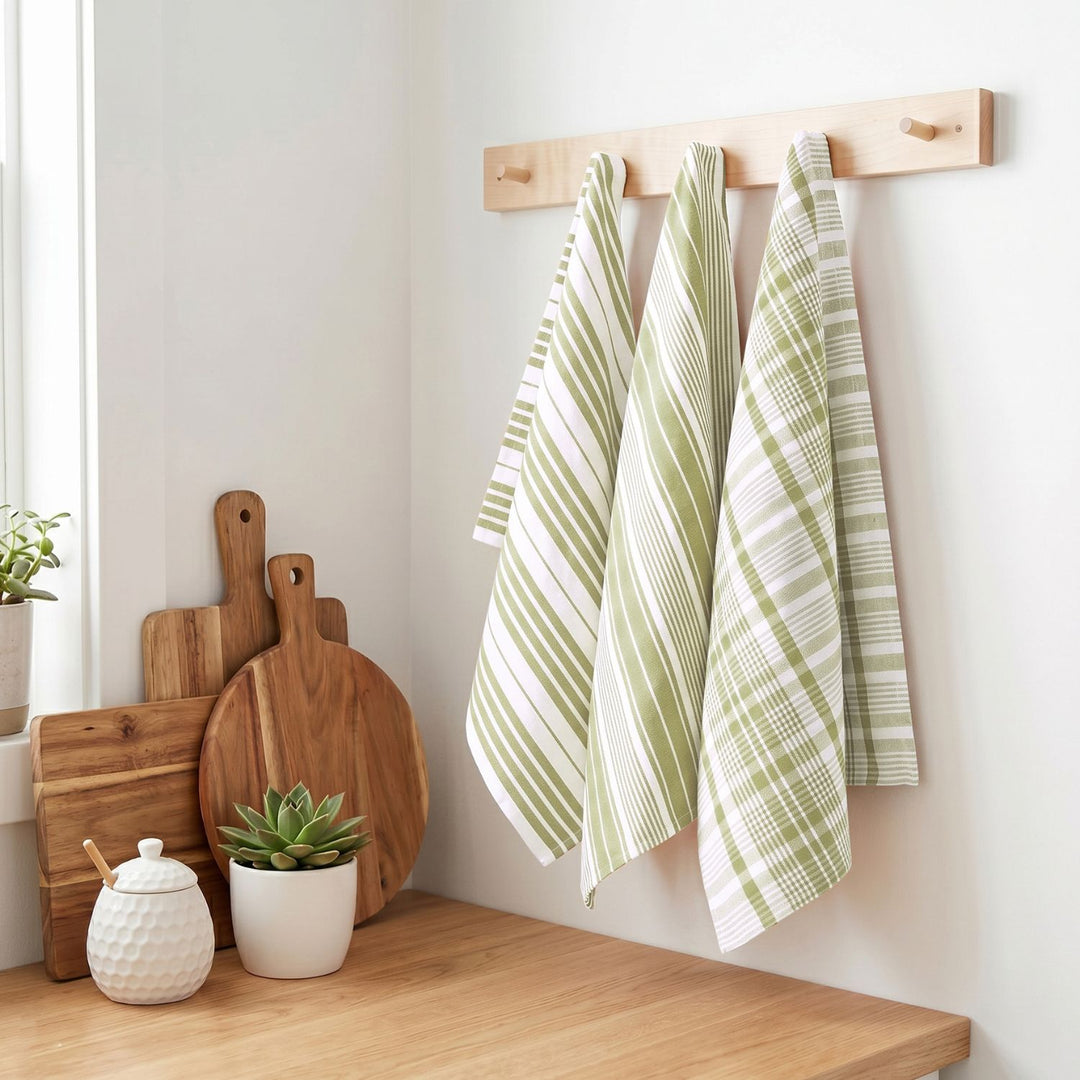 Striped & Checked Cotton Dish Towels ( Set of 3)