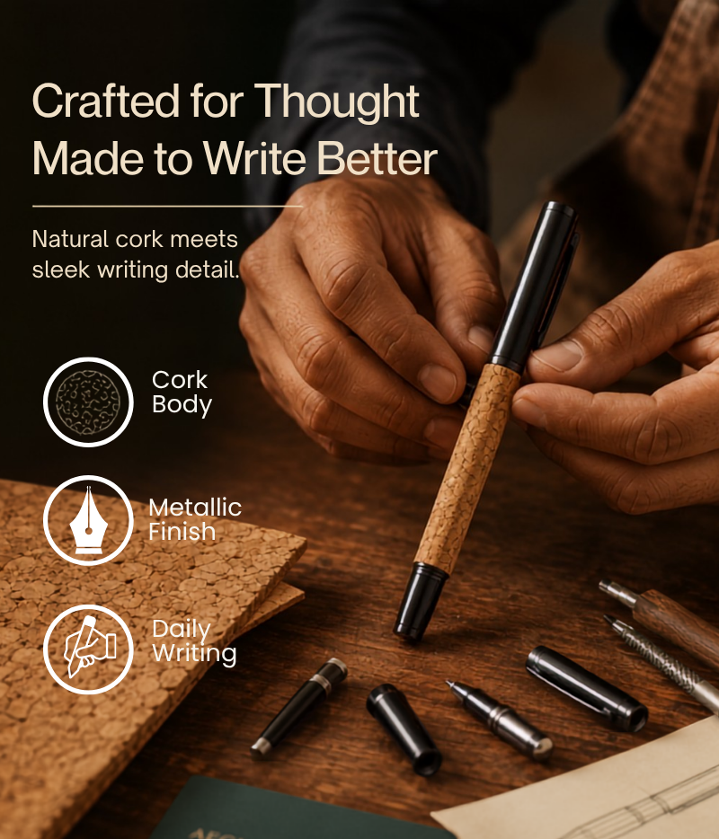 Cork Metallic Roller Ball Pen