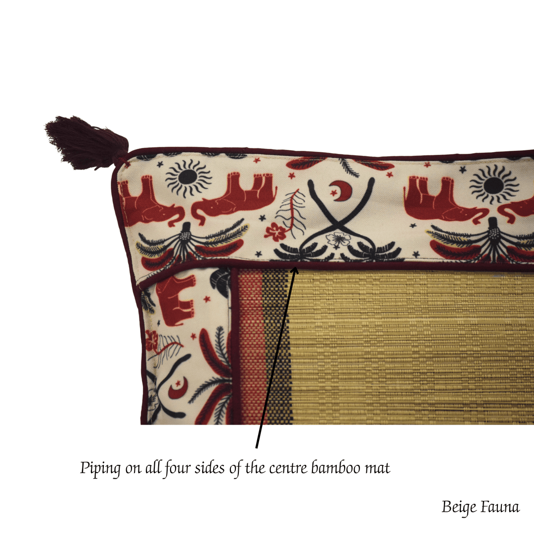 After Wait | Bamboo Cushion Cover – Tribal Elephant Print with Red Funde