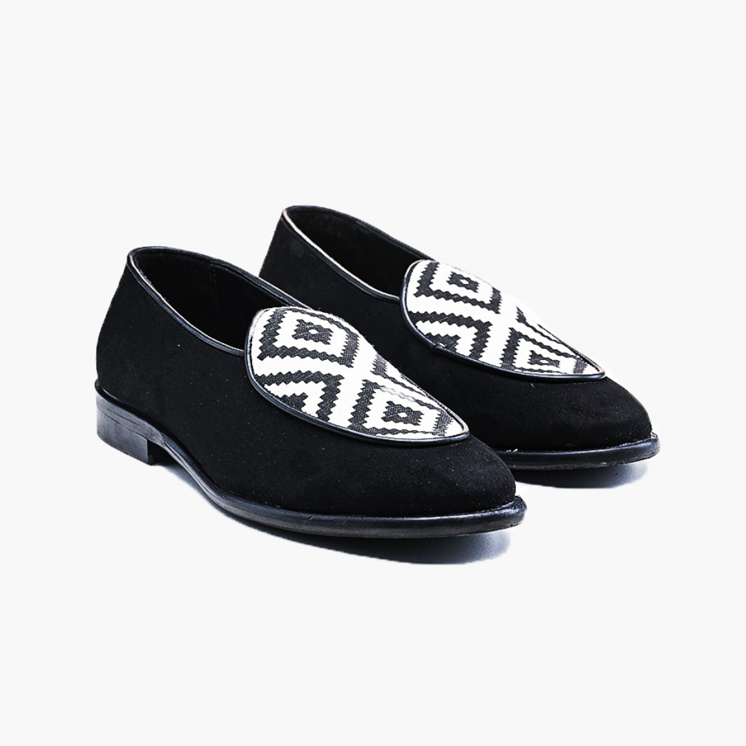 Monkstory Raro Contemporary Print Smart Casual Slip-Ons - Black/White