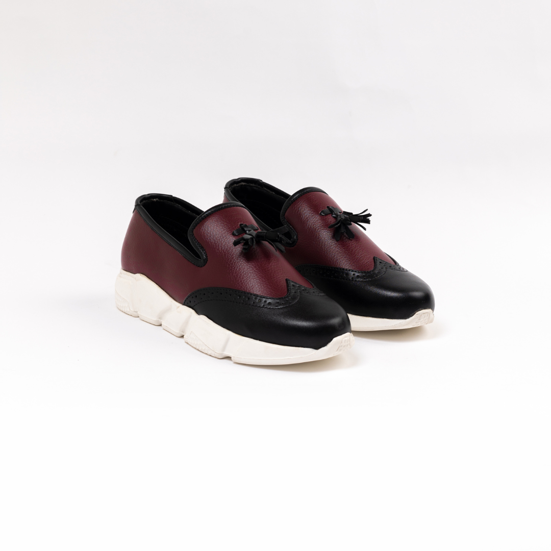 Monkstory Chunky Dual Colour Tassel Sneakers - Burgundy/Black