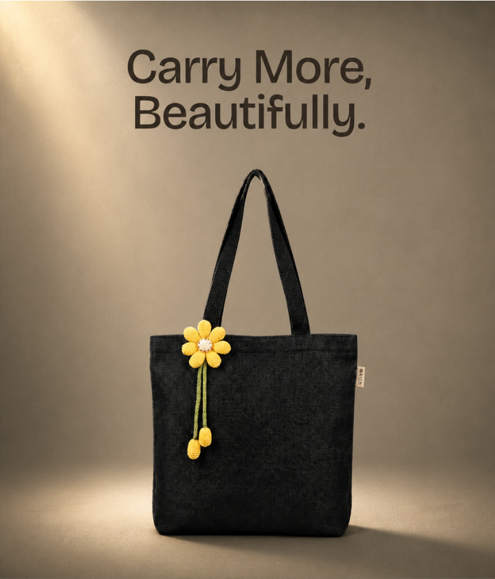 The Label GAIA Hemp Essential Tote Bag with Yellow Flower Charm