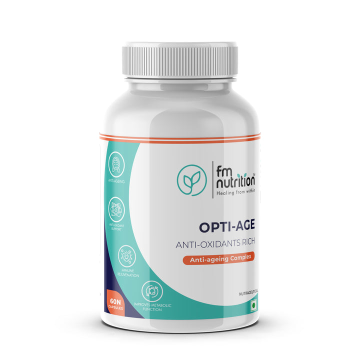 "FM Nutrition Opti-Age I Anti-aging complex I Immune Rejuvenation I Lutein +Zeaxanthin +Quercetin+Hesperidin I Rutin I Astragalus I 60 Veg Capsules "