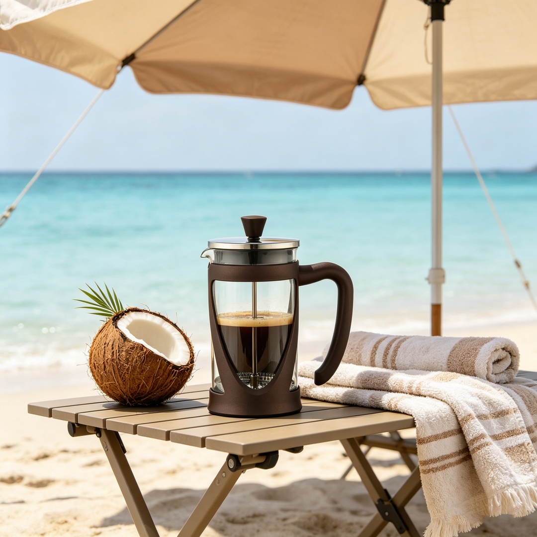The Bean Co Roasters French Press Coffee Maker - 350 ml | Heat Resistant Borosilicate Glass | Stainless Steel Plunger with Reusable Mesh Filter | Dark Brown