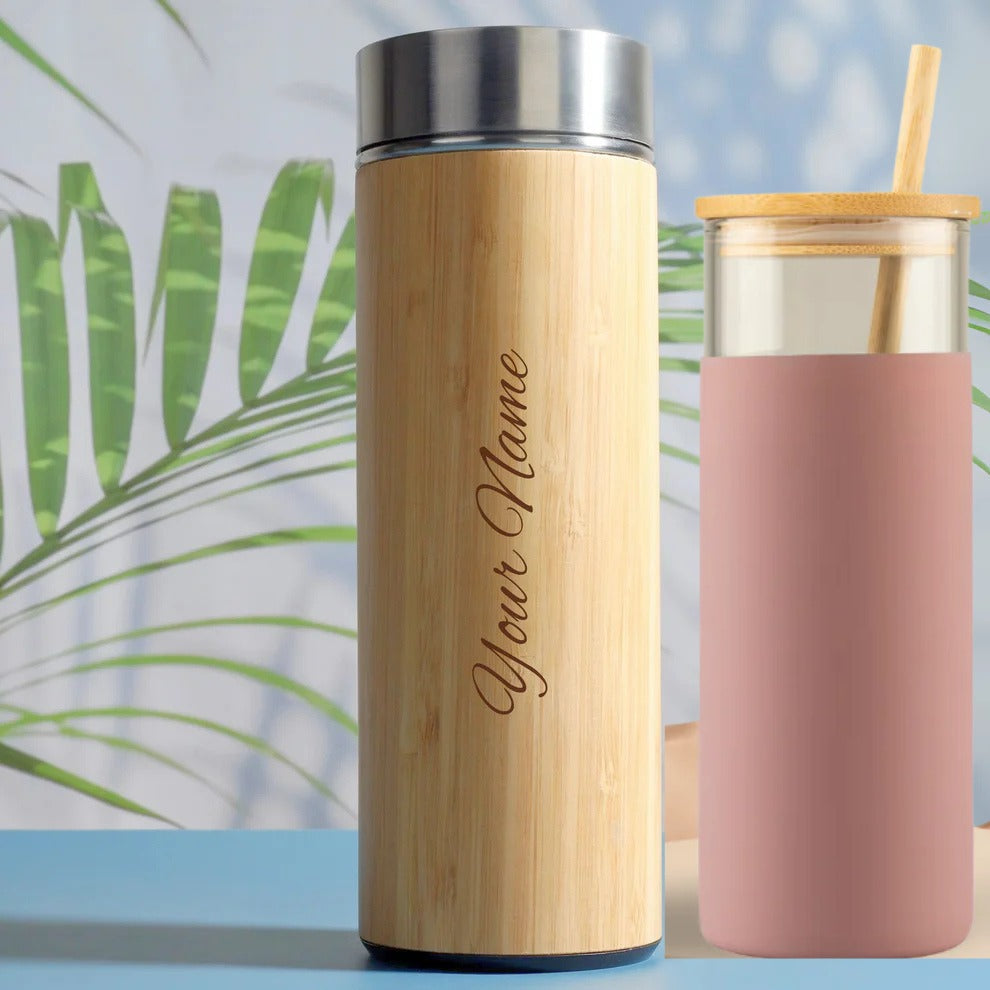 Valentine Hydration Gift Set – Bamboo Bottle & Glass Tumbler Trio