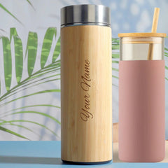 Valentine Hydration Gift Set – Bamboo Bottle & Glass Tumbler Trio