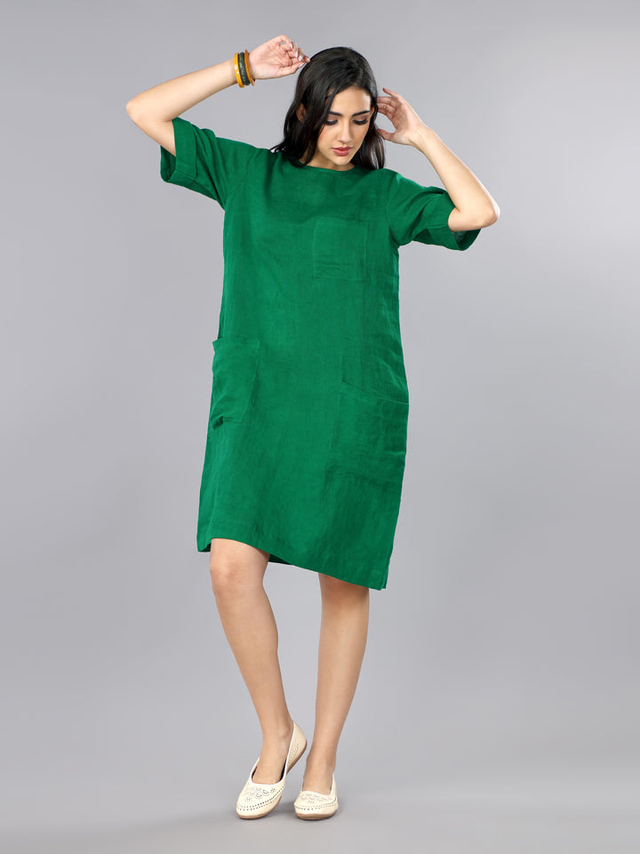Gothilo Imperial Green Linen Pocket Dress