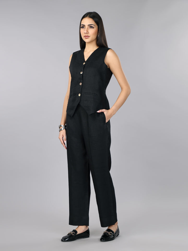Gothilo Pitch Black Linen waist coat