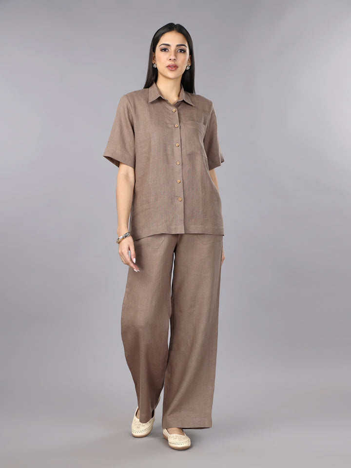 Gothilo Mocha Mousse Linen Shirt & Pant Set