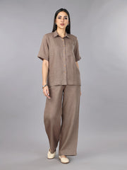 Gothilo Mocha Mousse Linen Shirt & Pant Set