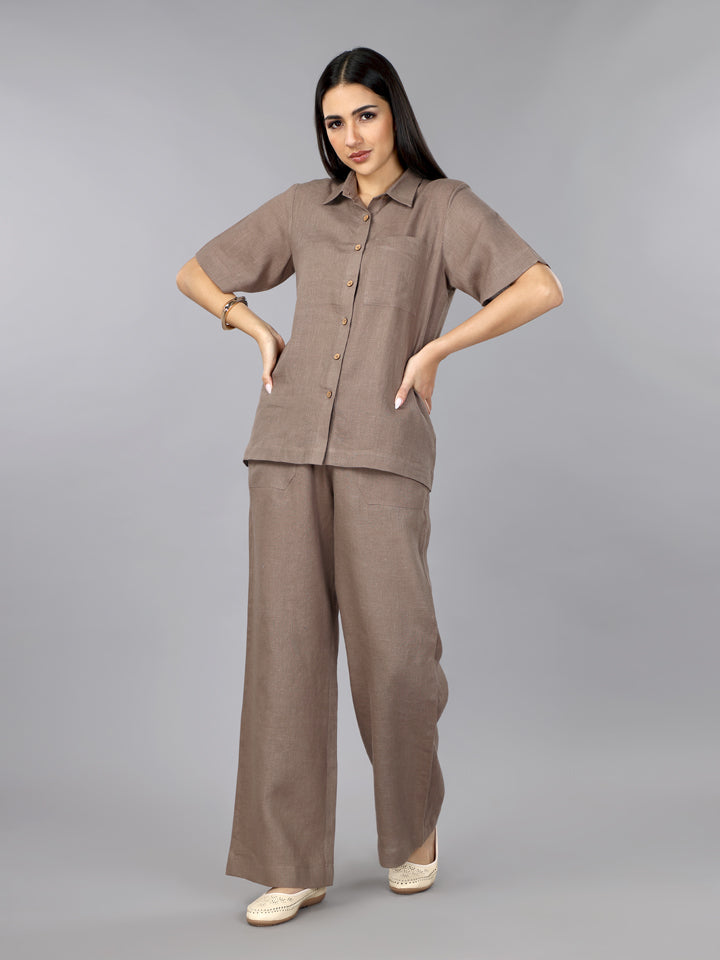 Gothilo Mocha Mousse Linen Shirt & Pant Set