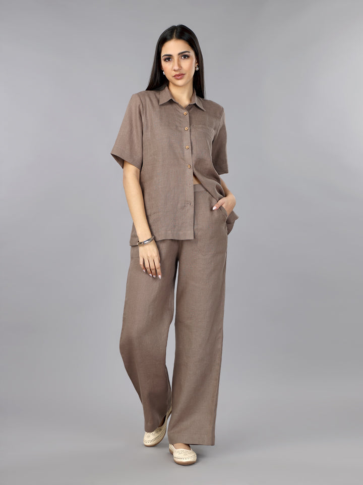 Gothilo Mocha Mousse Linen Shirt & Pant Set