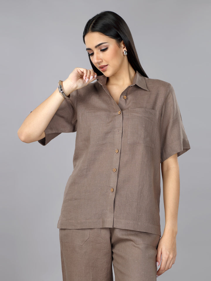Gothilo Mocha Mousse Linen Shirt & Pant Set