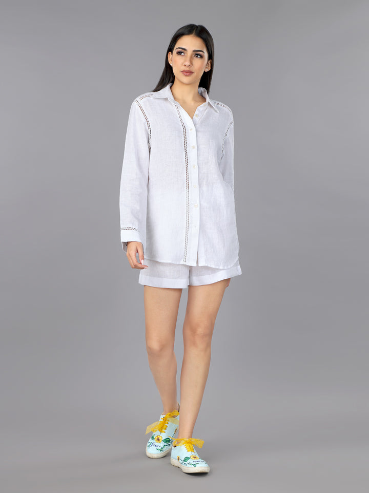 Gothilo Frost White Linen Shirt & Shorts Set