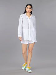 Gothilo Frost White Linen Shirt & Shorts Set