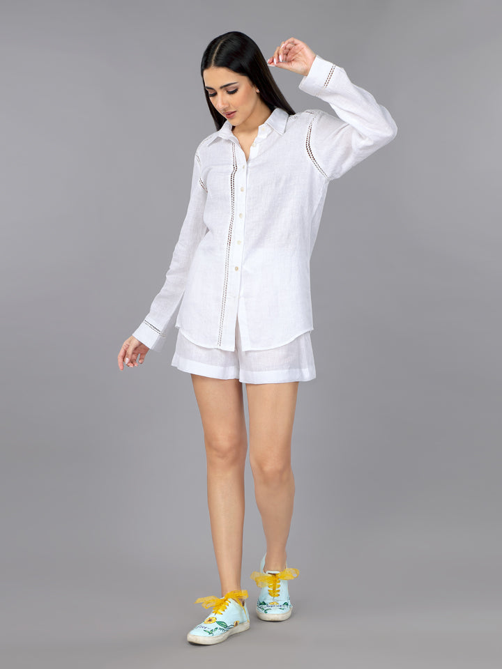Gothilo Frost White Linen Shirt & Shorts Set