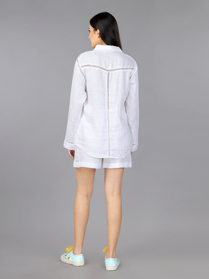 Gothilo Frost White Linen Shirt & Shorts Set