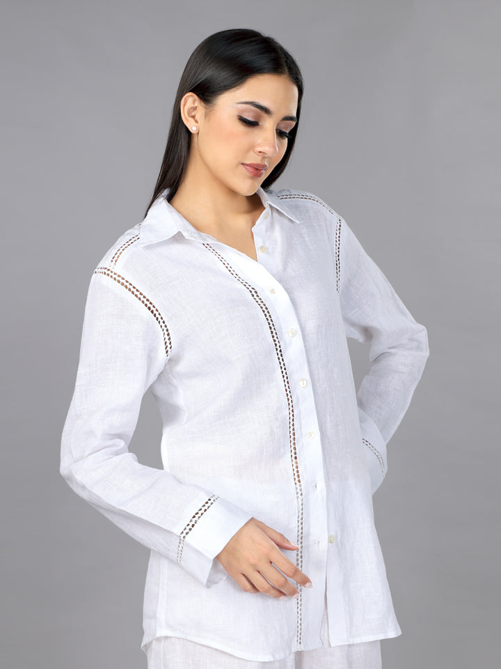 Gothilo Frost White Linen Shirt & Shorts Set