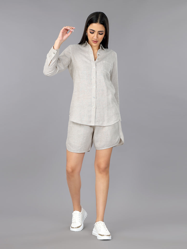 Gothilo Natural Linen Classic Shirt & Shorts Set