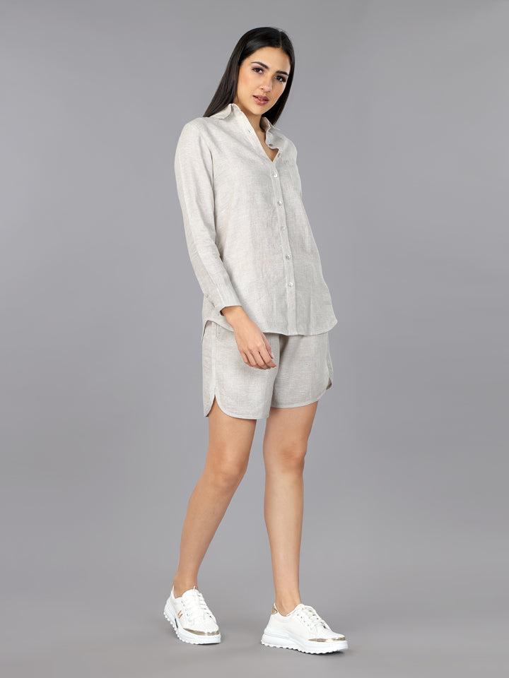 Gothilo Natural Linen Classic Shirt & Shorts Set