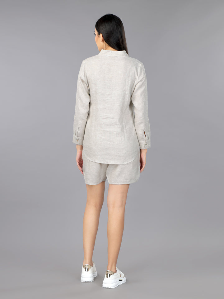 Gothilo Natural Linen Classic Shirt & Shorts Set