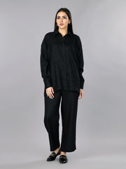 Gothilo Pitch Black Linen Oversized Shirt Set