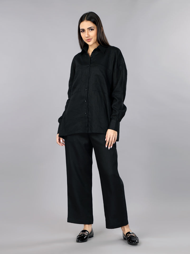 Gothilo Pitch Black Linen Oversized Shirt