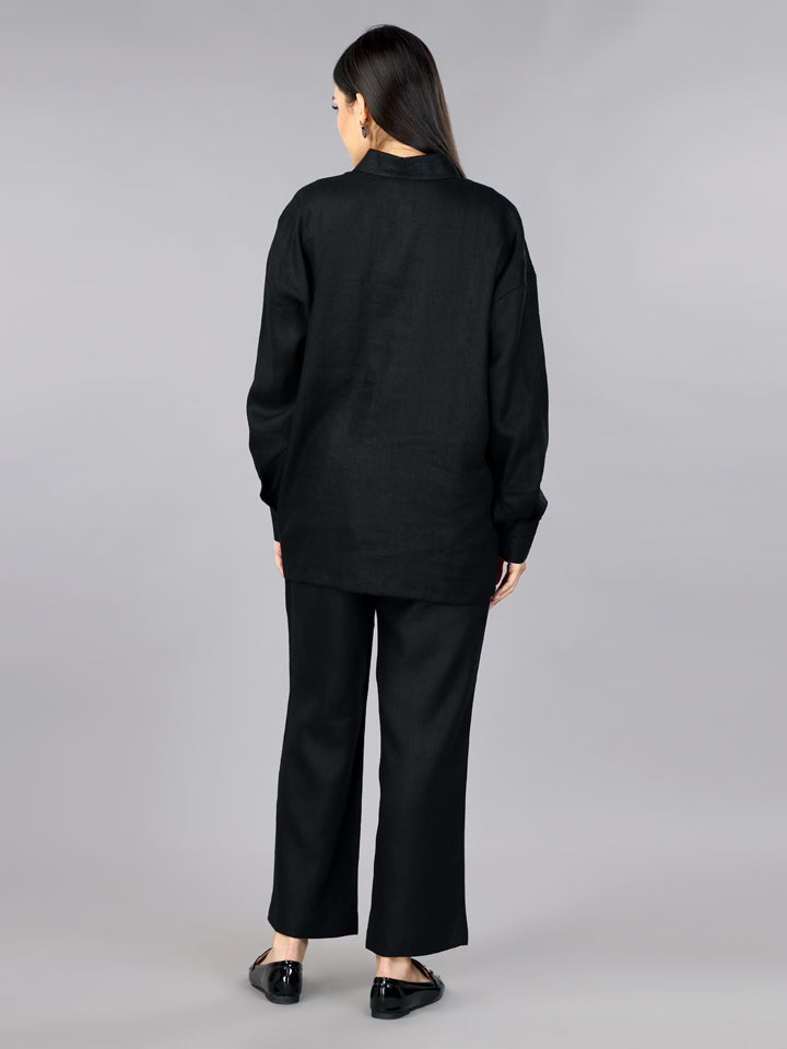 Gothilo Pitch Black Linen Oversized Shirt