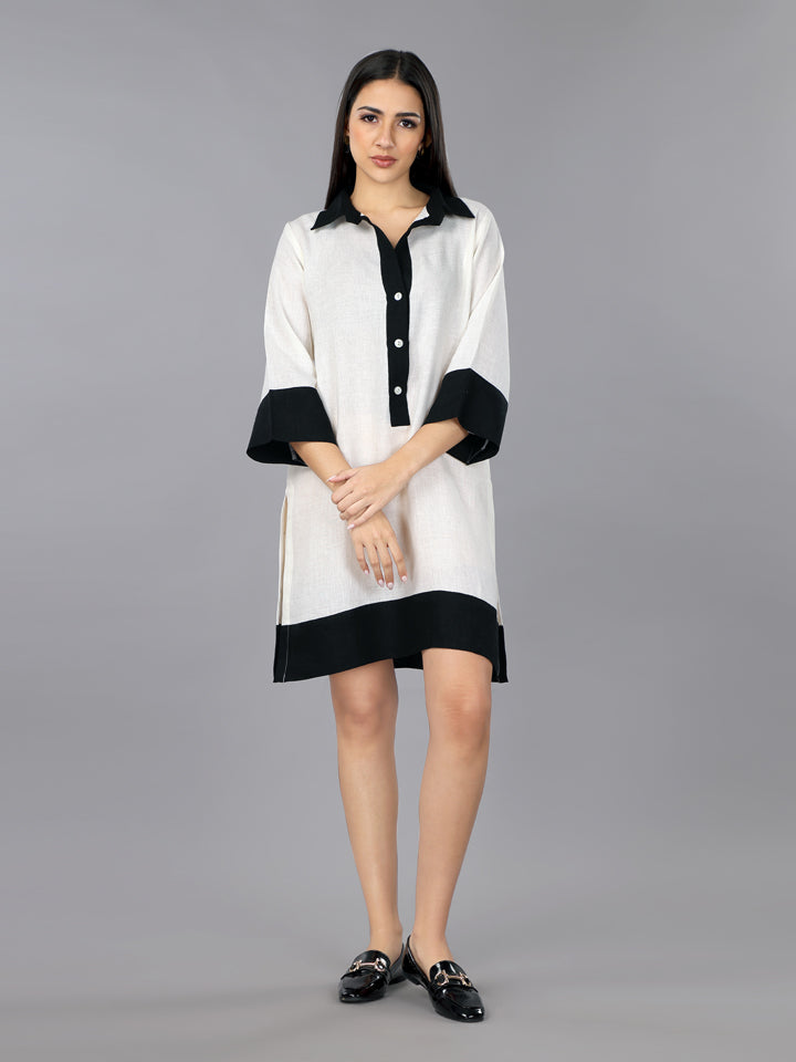 Gothilo Ivory Linen Shirt Dress