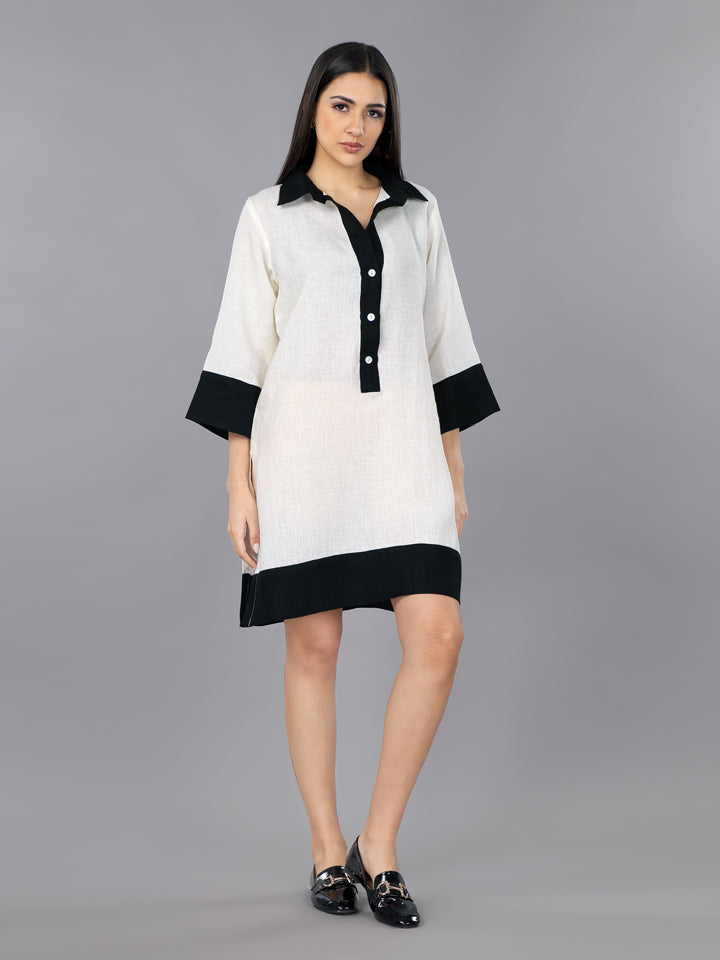 Gothilo Ivory Linen Shirt Dress