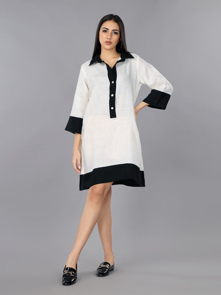 Gothilo Ivory Linen Shirt Dress