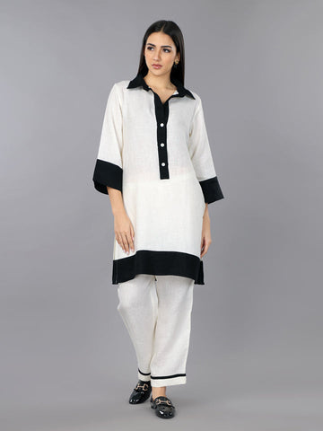 Gothilo Ivory Shirt Style Kurta Set