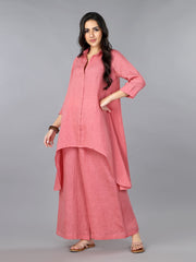 Gothilo Salmon Linen High-low Kurta & Palazzo Set