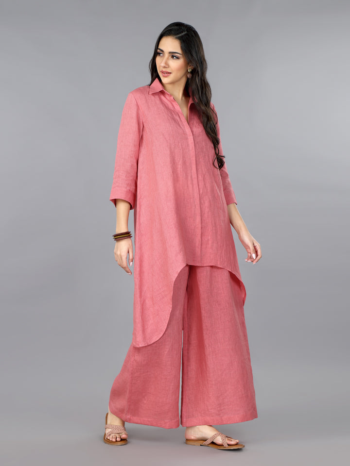 Gothilo Salmon Linen High-low Kurta & Palazzo Set