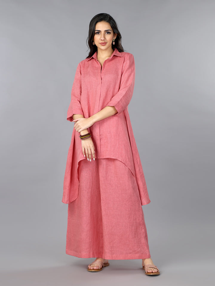 Gothilo Salmon Linen High-low Kurta & Palazzo Set