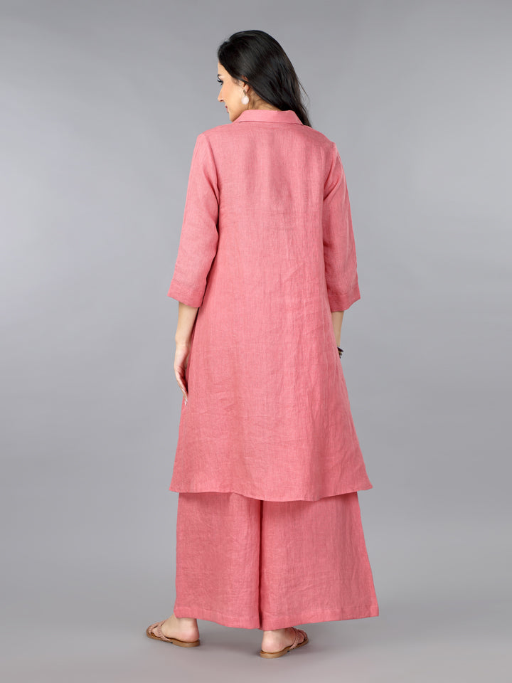 Gothilo Salmon Linen High-low Kurta & Palazzo Set