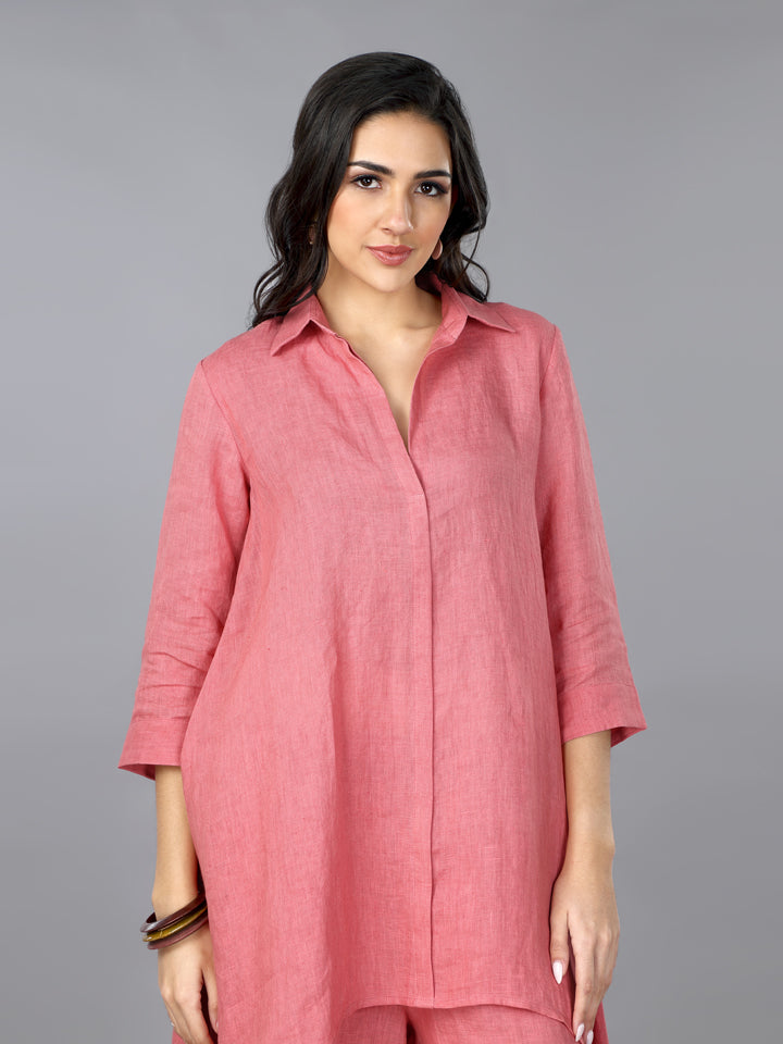 Gothilo Salmon Linen High-low Kurta & Palazzo Set
