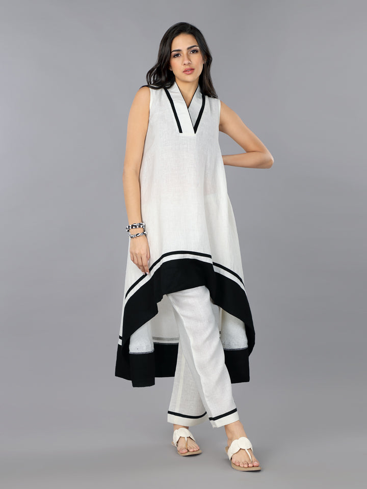 Gothilo Ivory Linen High-Low Flared Kurta Set