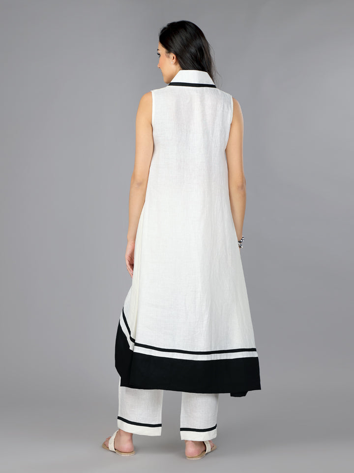 Gothilo Ivory Linen High-Low Flared Kurta Set