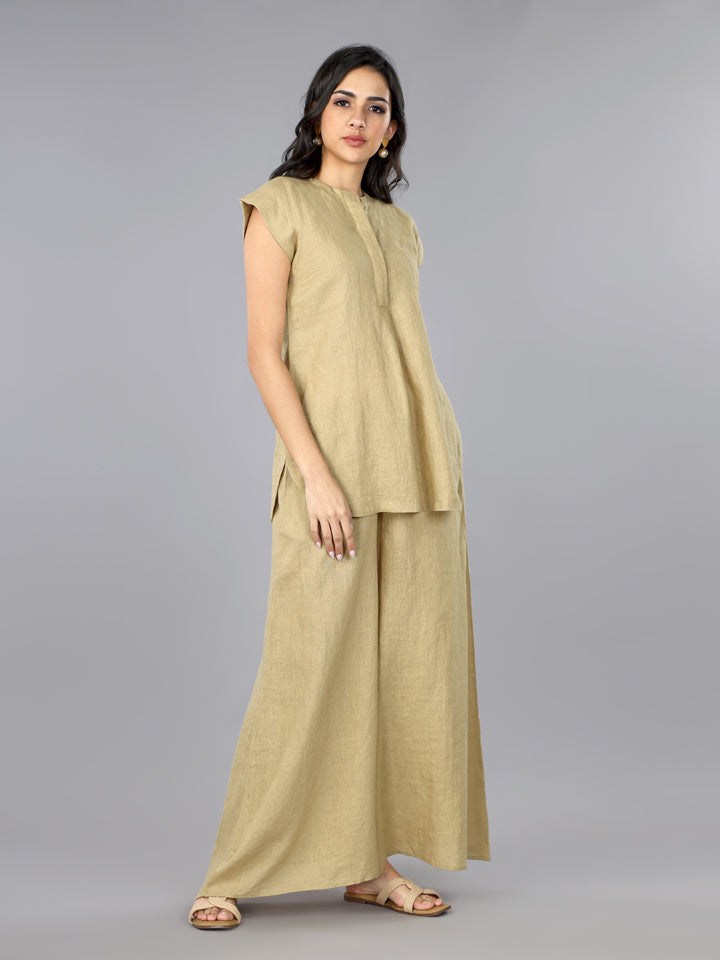 Gothilo Biscoff Linen Top & Palazzo Set